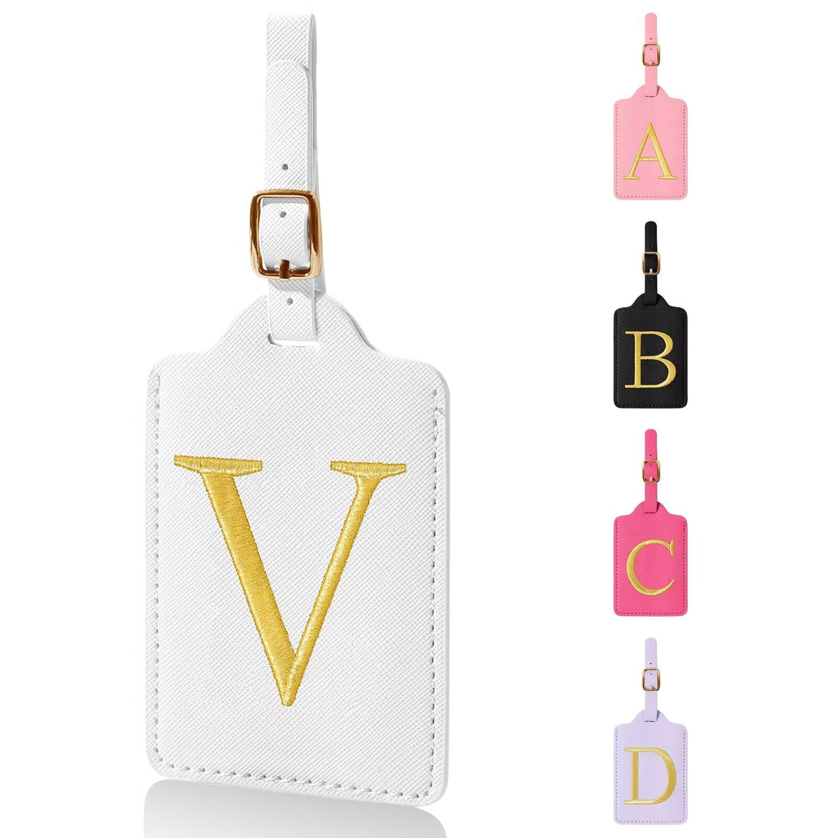 Personalized Initial Luggage Tags for Suitcases,Leather Letter Cute Luggage Tags with Privacy Name Card,Embroidered Monogrammed Travel Bag Backpack Tag Gifts for Women Kids Girls Teens(Rosered-A)