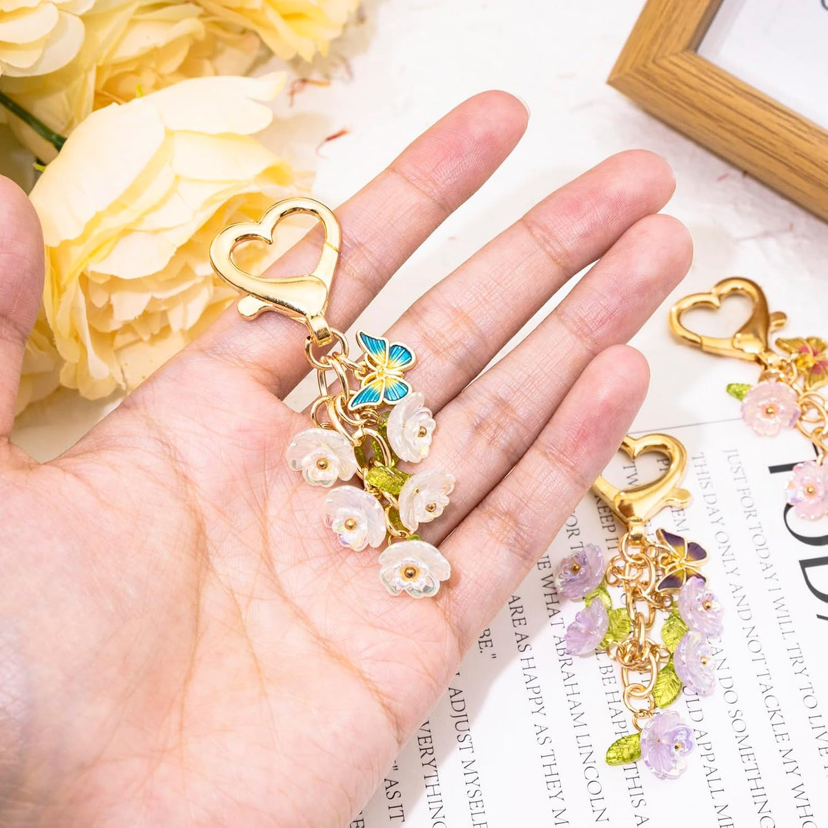 3Pcs Mini Flower Keychain Cute Bag Purse Charms