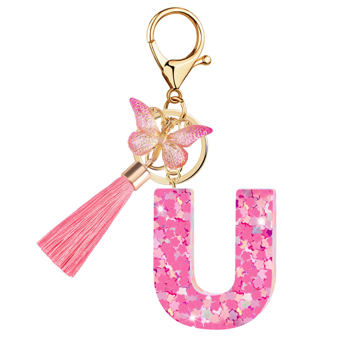 Initial letter Keychains for Women Girls Tassel Butterfly Cute Keychain for Wallet Backpack charm