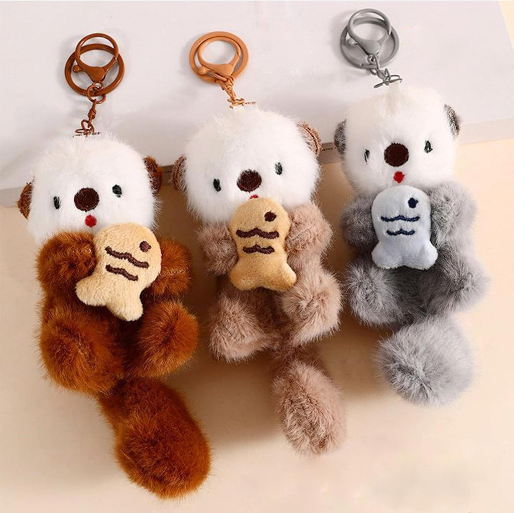 Plush Keychain Otter Charm for Women Teens & Animal Lovers | for Handbags Purses Backpacks & Car Keys | Birthday Gift