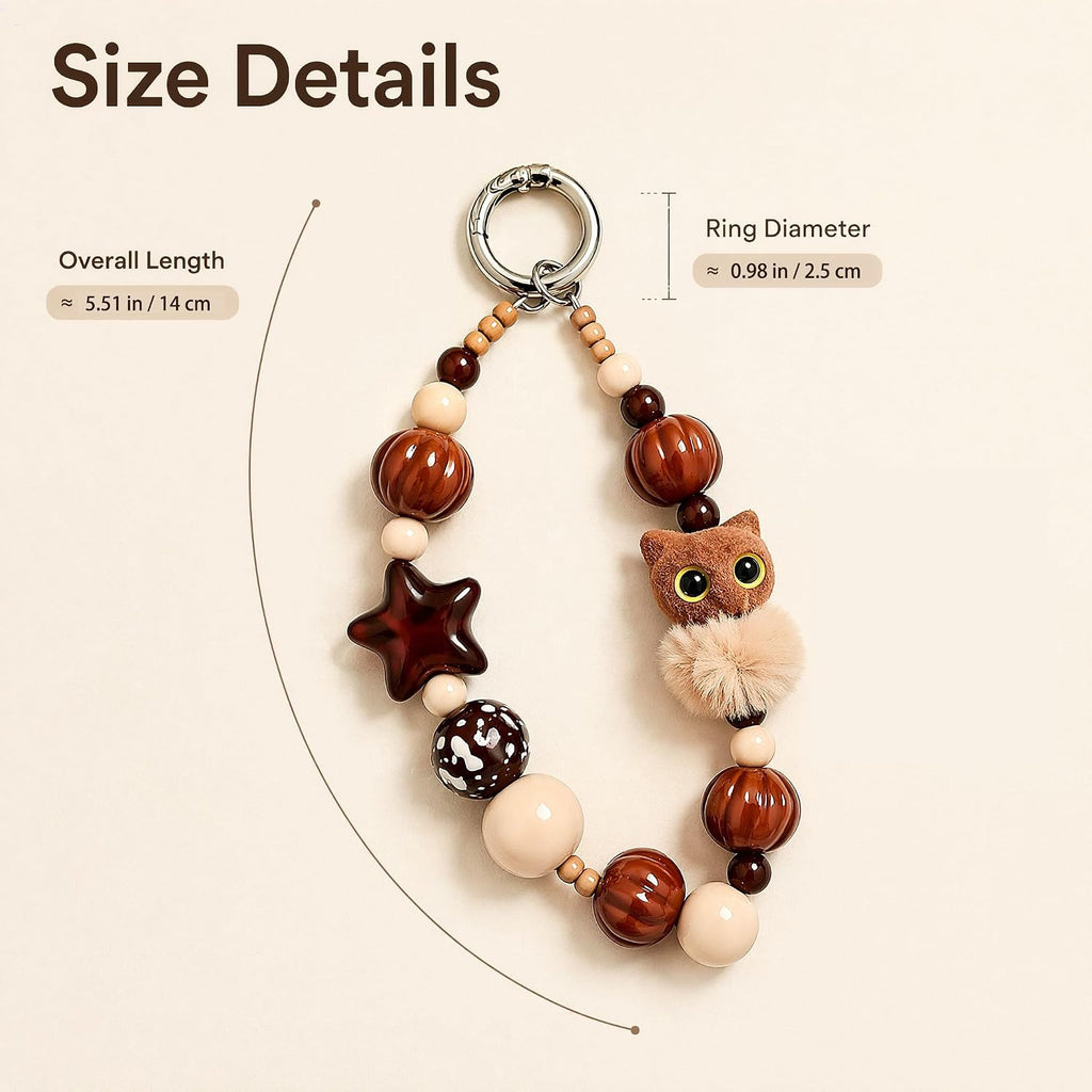 Cute Owl Beaded Keychain Wrist Strap Halloween Fall Decor Charm for Phone