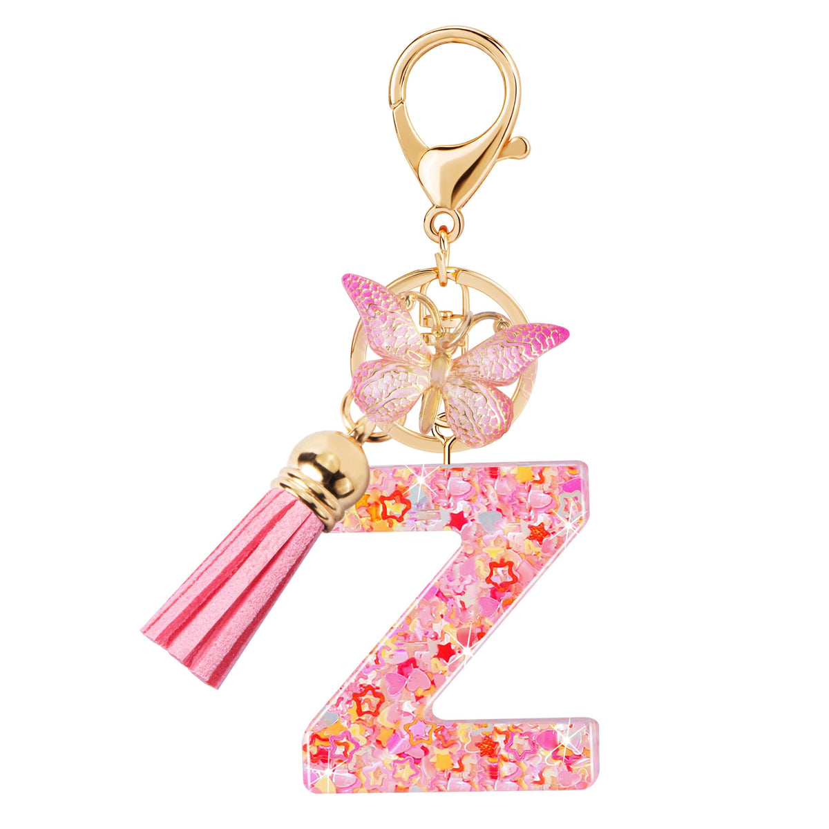 Initial letter Keychains for Women Girls Tassel Butterfly Cute Keychain for Wallet Backpack charm