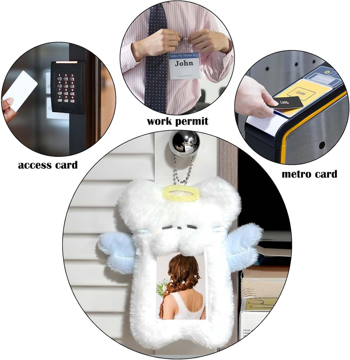 2 Pieces Cartoon Photocard Holder - Plush Rabbit and Cat Photo Card Display Protective Sleeves, Transparent Cover Case for Bus Card, Student Card, ID