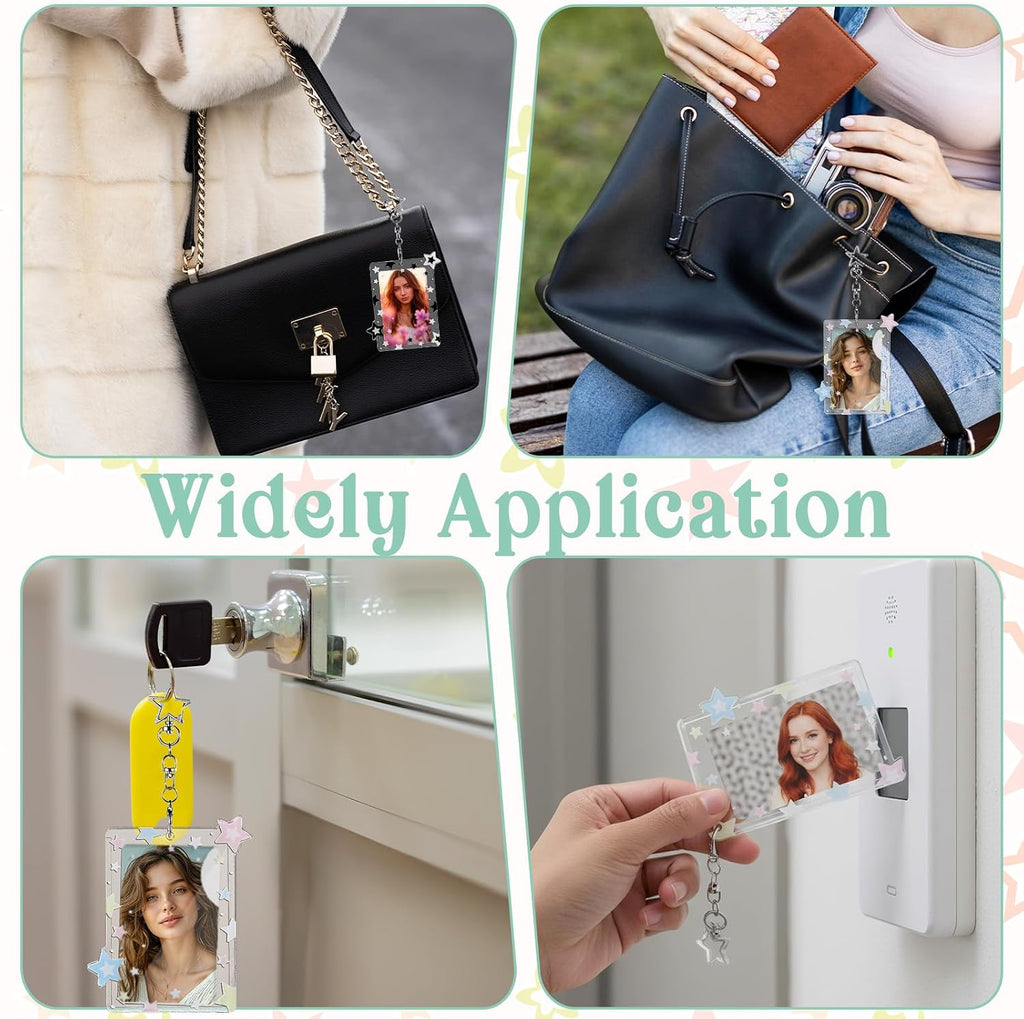 2Pcs Star Photocard Holder with Metal Chain Transparent Y2K Charm Holders Acrylic Cute Protective Photocards with Star Pendant for Idol Card Photo Album