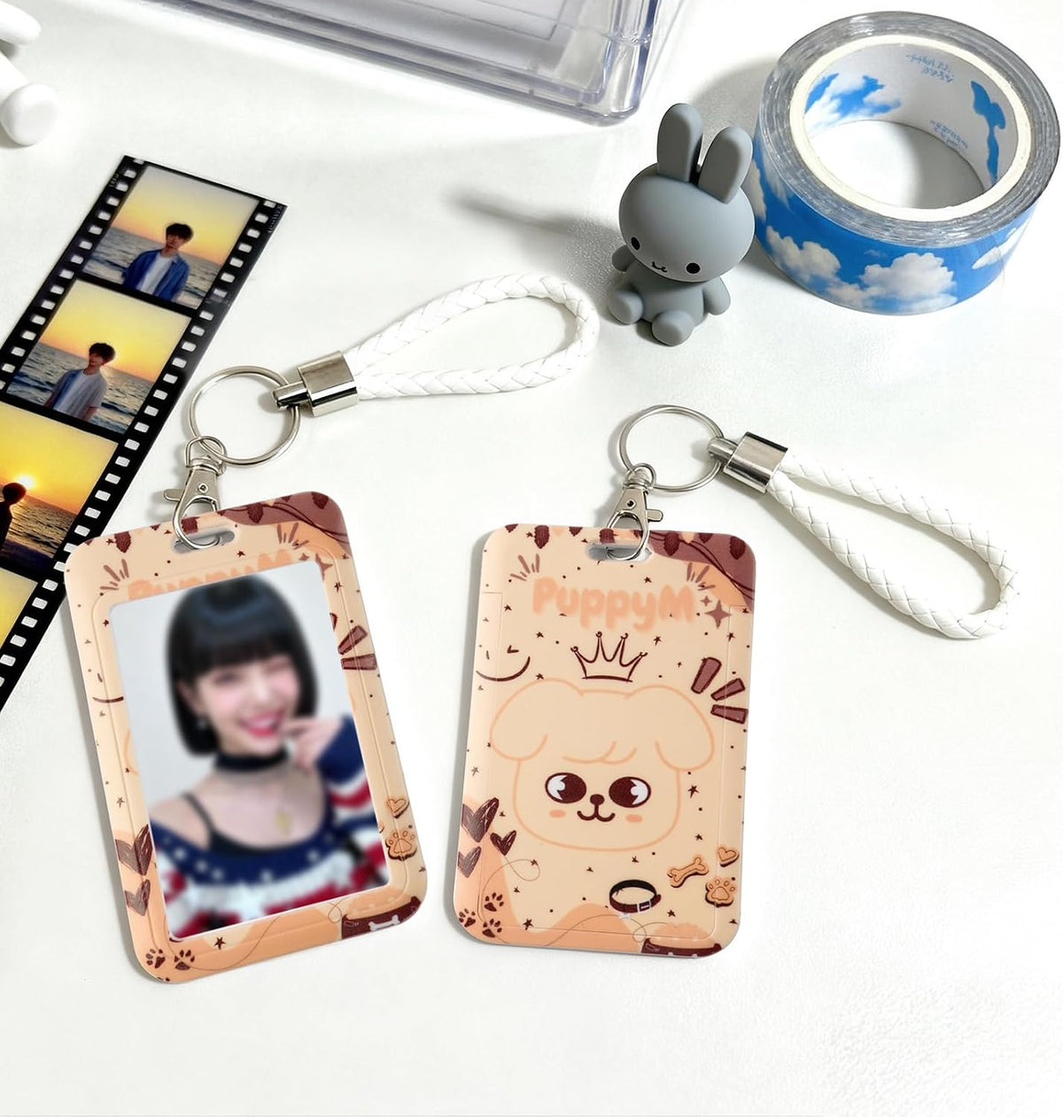 SK-Z Cartoon Photocard Holder with Lanyard, Cute Animal Themed Photocard Holder Keychain Hard Shell Protective Photo Sleeves