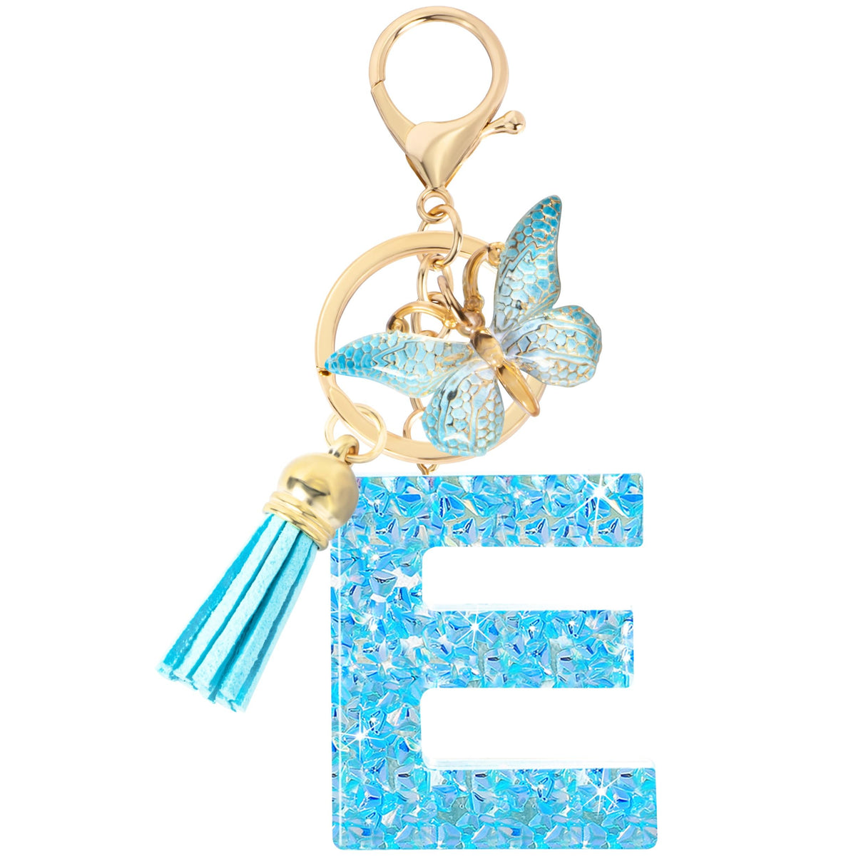 Initial letter Keychains for Women Girls Tassel Butterfly Cute Keychain for Wallet Backpack charm