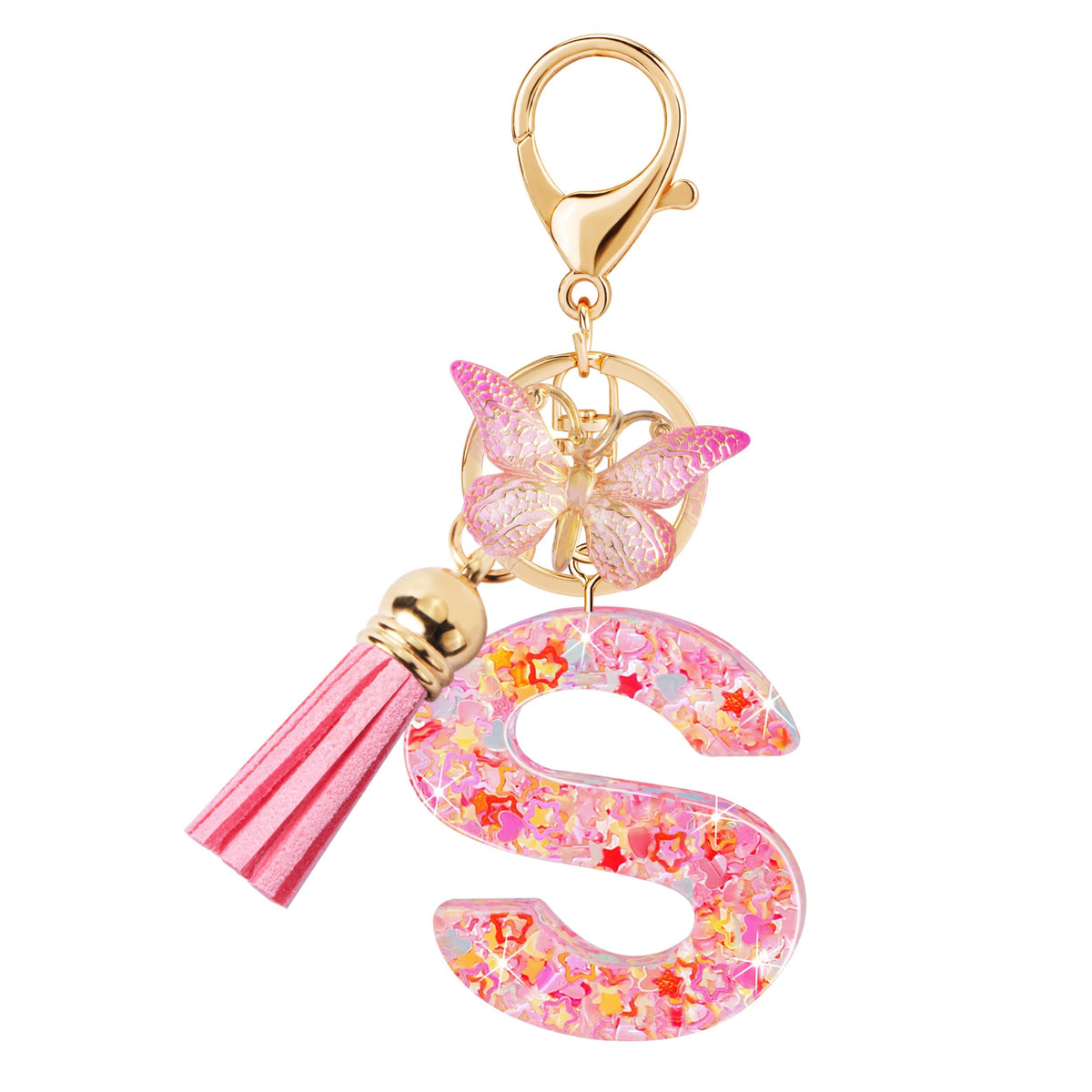 Initial letter Keychains for Women Girls Tassel Butterfly Cute Keychain for Wallet Backpack charm