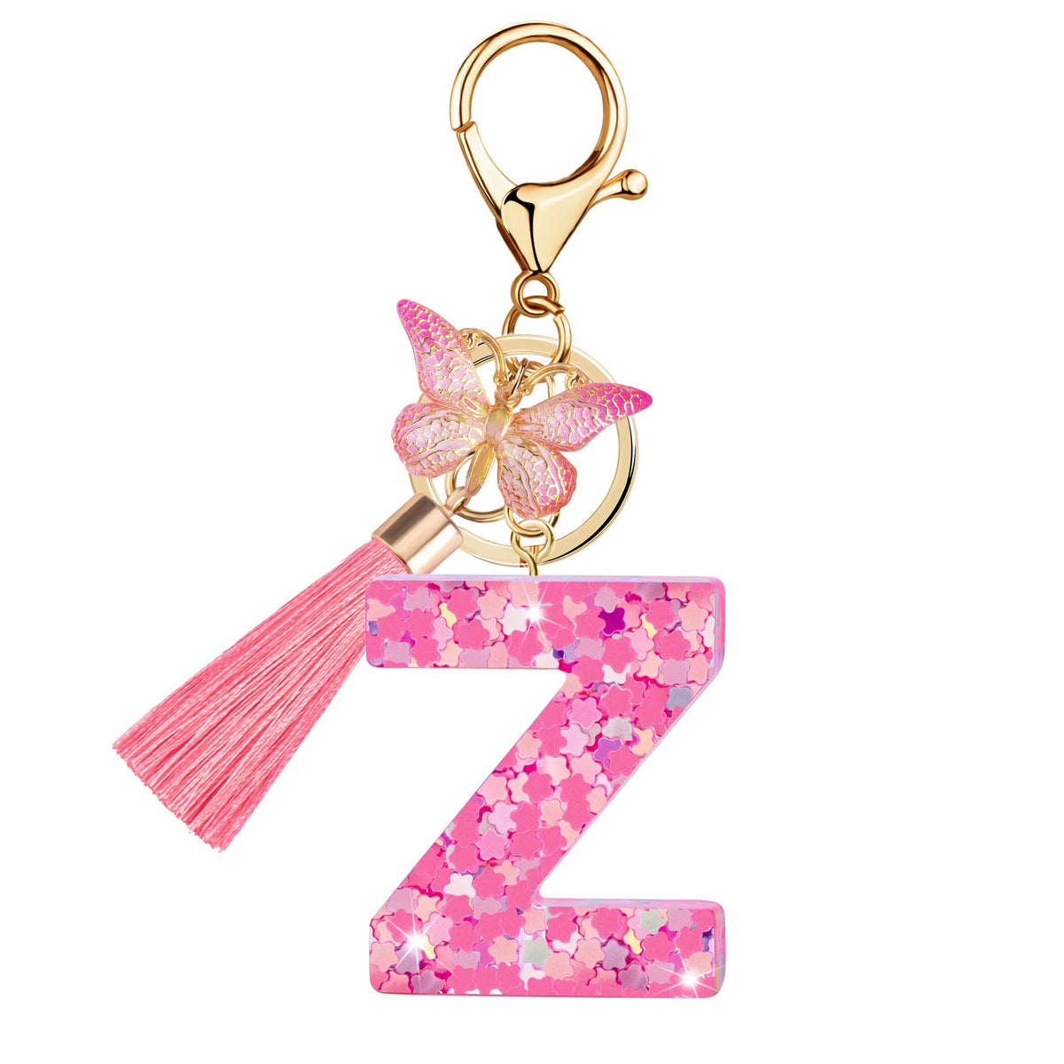 Initial letter Keychains for Women Girls Tassel Butterfly Cute Keychain for Wallet Backpack charm