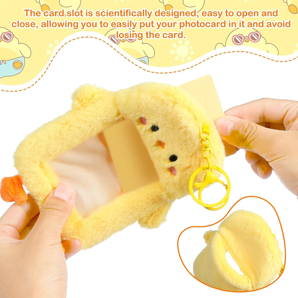 NEWEST Chicken Plush Kpop Photocard Holder with Keychain, Cute Chick ID Badge Holder Protector, Soft 3 Inch Cartoon Animal Photo Case Sleeves Stationery for Idol ID Card Student Worker Bag Charm