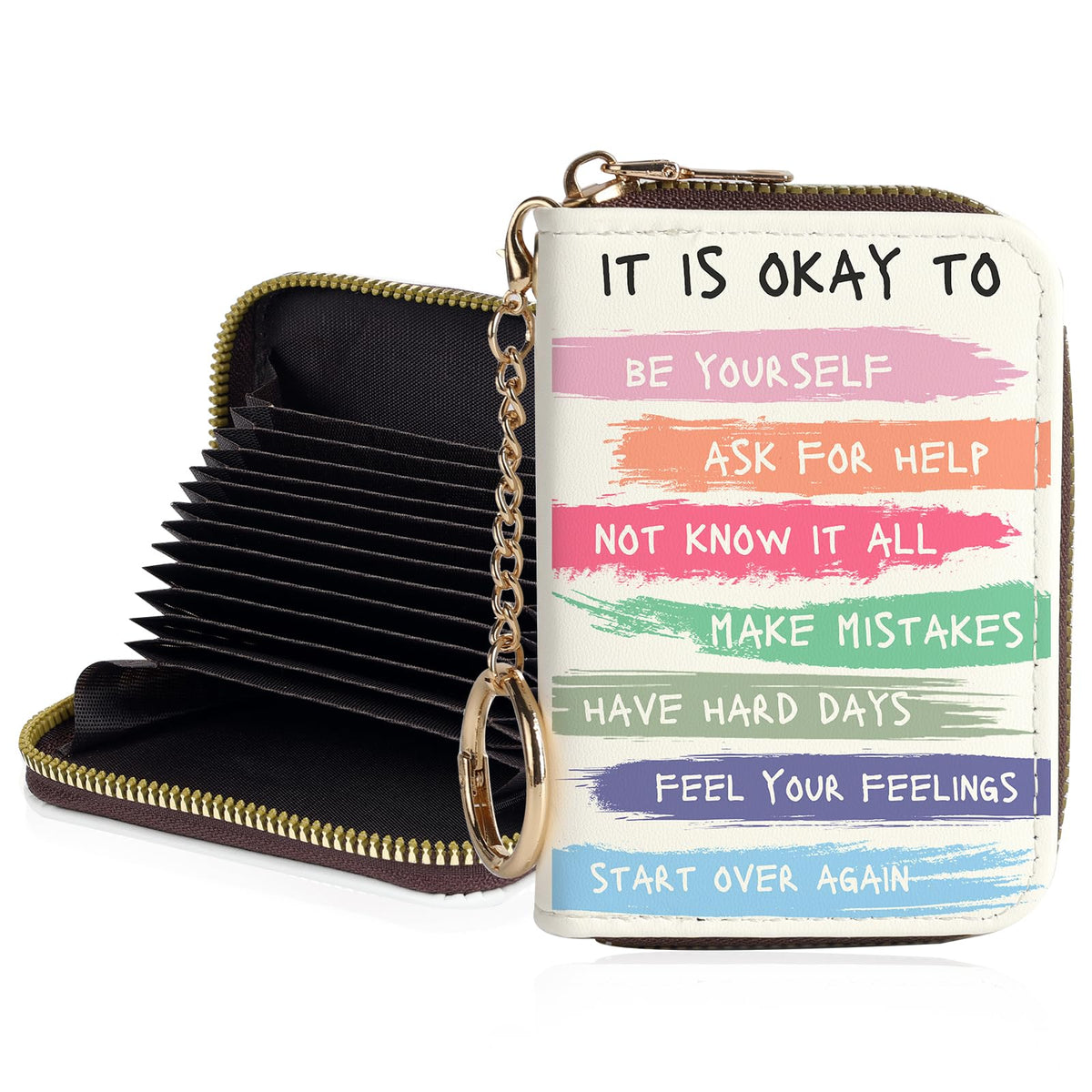Credit Card Holder for Women,Small Rfid Wallet with Keychain Zipper,Cute PU Leather Card Case Wallet，Accordion Credit Card Wallets Gift,Flowers and Black Cat B