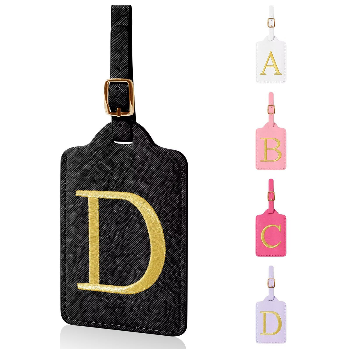Personalized Initial Luggage Tags for Suitcases,Leather Letter Cute Luggage Tags with Privacy Name Card,Embroidered Monogrammed Travel Bag Backpack Tag Gifts for Women Kids Girls Teens(Rosered-A)