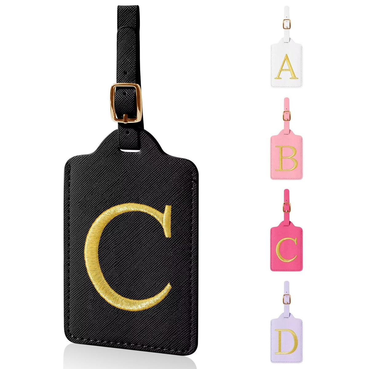 Personalized Initial Luggage Tags for Suitcases,Leather Letter Cute Luggage Tags with Privacy Name Card,Embroidered Monogrammed Travel Bag Backpack Tag Gifts for Women Kids Girls Teens(Rosered-A)