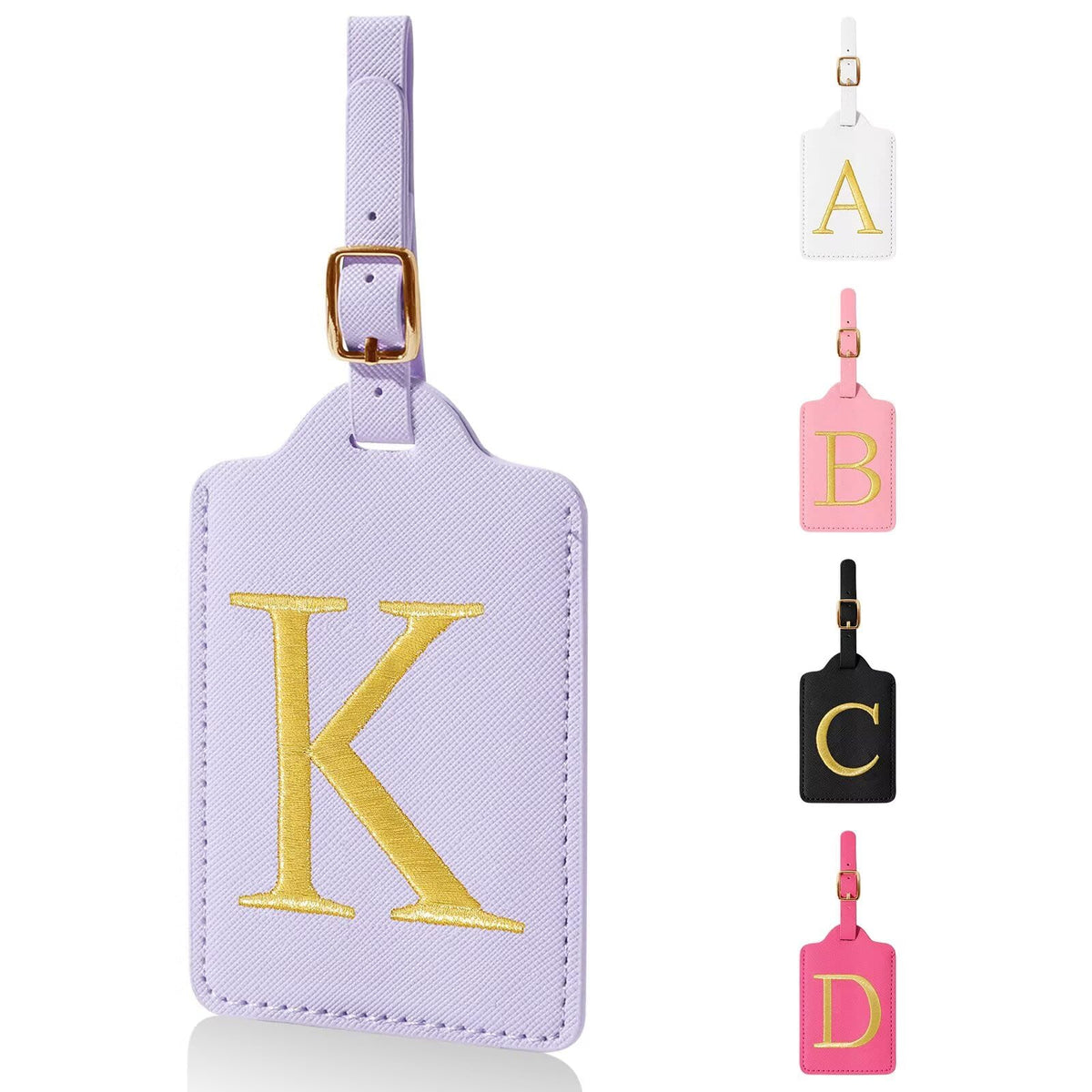 Personalized Initial Luggage Tags for Suitcases,Leather Letter Cute Luggage Tags with Privacy Name Card,Embroidered Monogrammed Travel Bag Backpack Tag Gifts for Women Kids Girls Teens(Rosered-A)