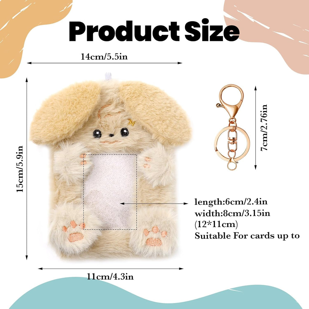 NEWEST 2PCS Puppies Plush Kpop Photocard Holder with Keychain, Cute Dog ID Badge Holder, Soft Cartoon Animal Photo Protective Sleeve Case Card Cover for Kpop Idol Photo Card School Office Card Supply