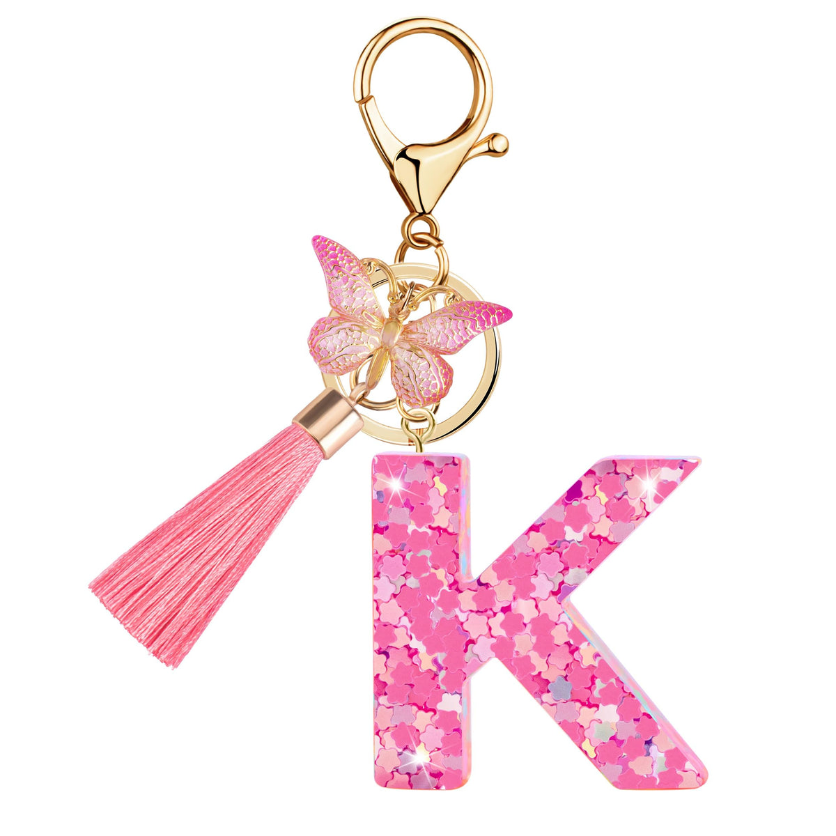 Initial letter Keychains for Women Girls Tassel Butterfly Cute Keychain for Wallet Backpack charm