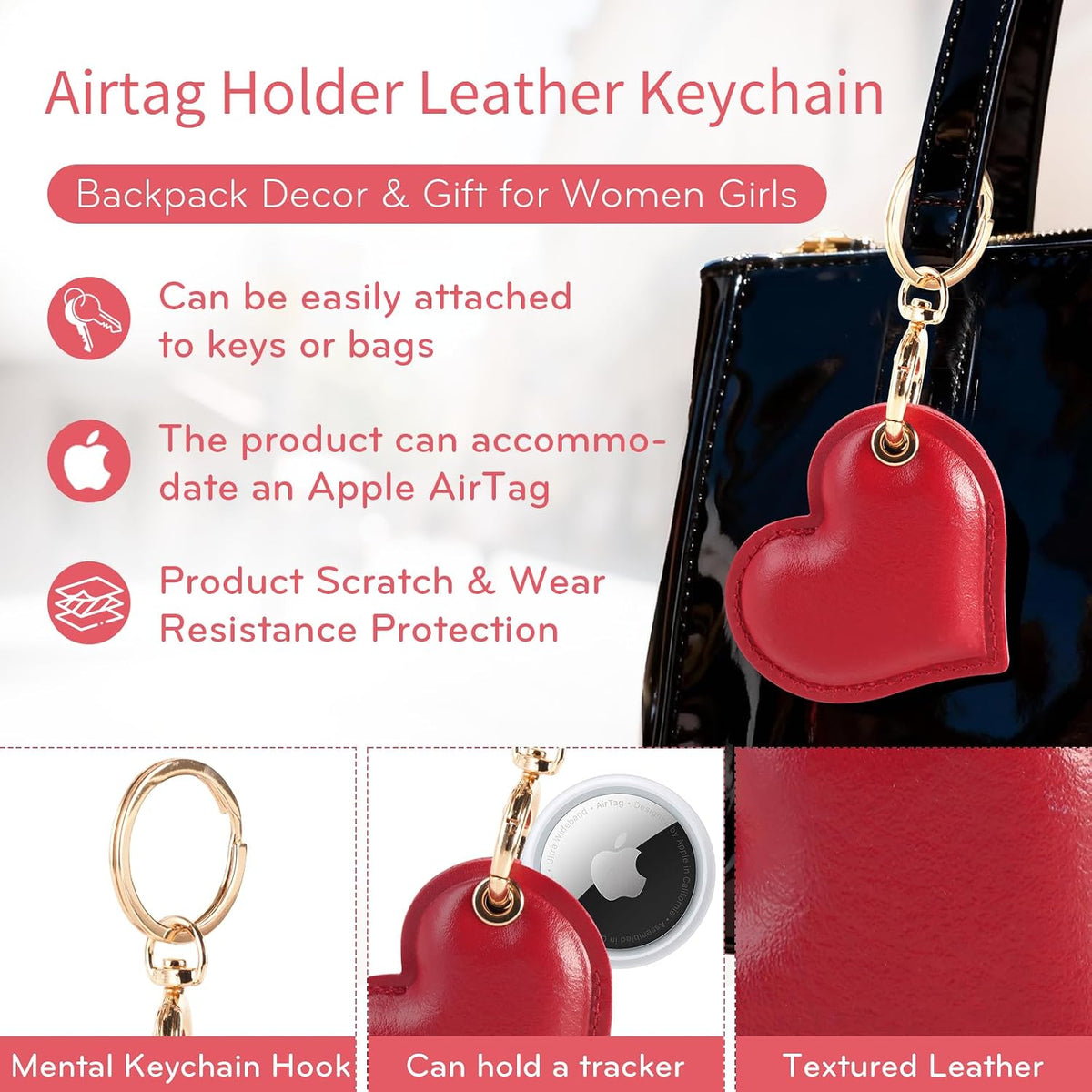 BORKUANA PU Leather Keychain Holder Protective Case Compatible with AirTag