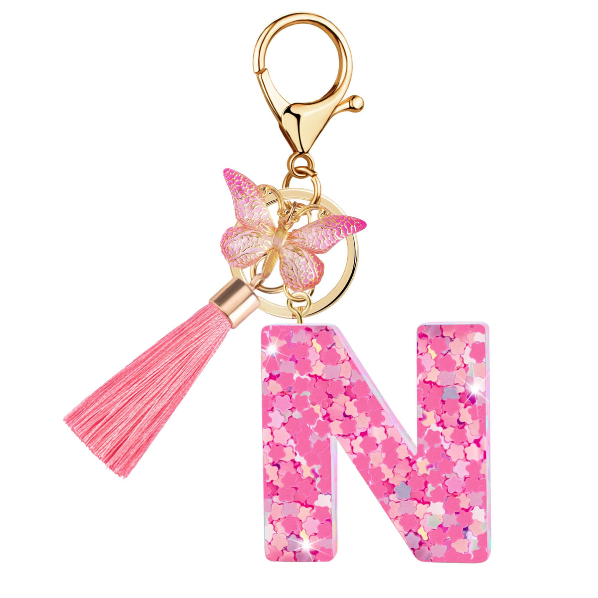 Initial letter Keychains for Women Girls Tassel Butterfly Cute Keychain for Wallet Backpack charm