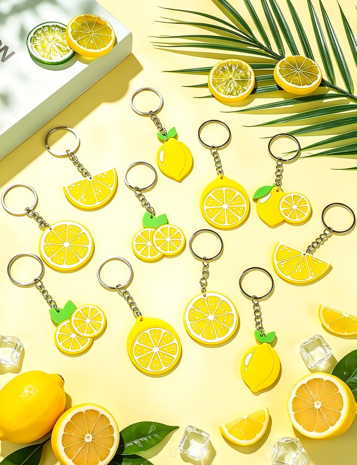 30Pcs Lemon Keychains Lemon Party Favors, Cute Summer Fruit Keychains