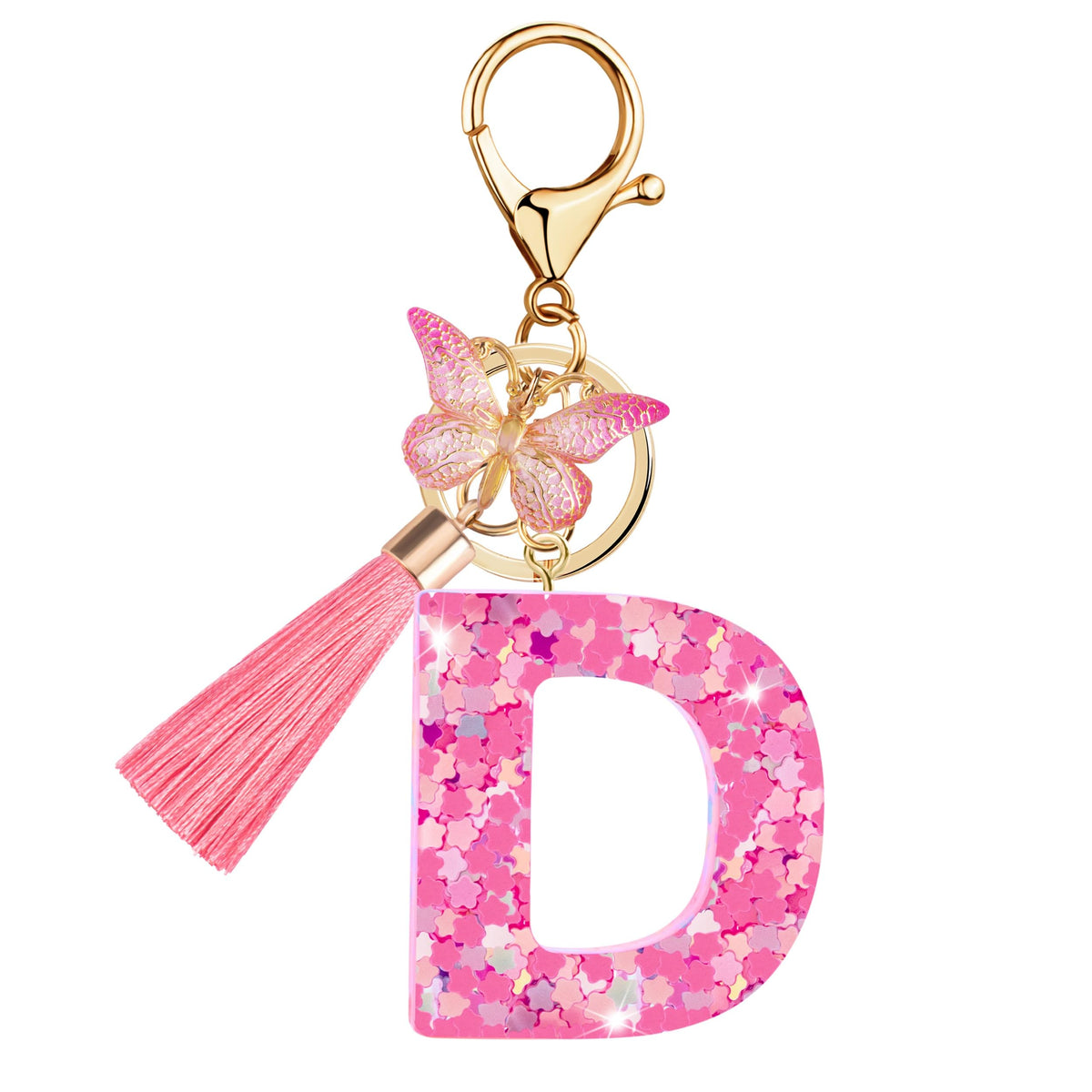 Initial letter Keychains for Women Girls Tassel Butterfly Cute Keychain for Wallet Backpack charm