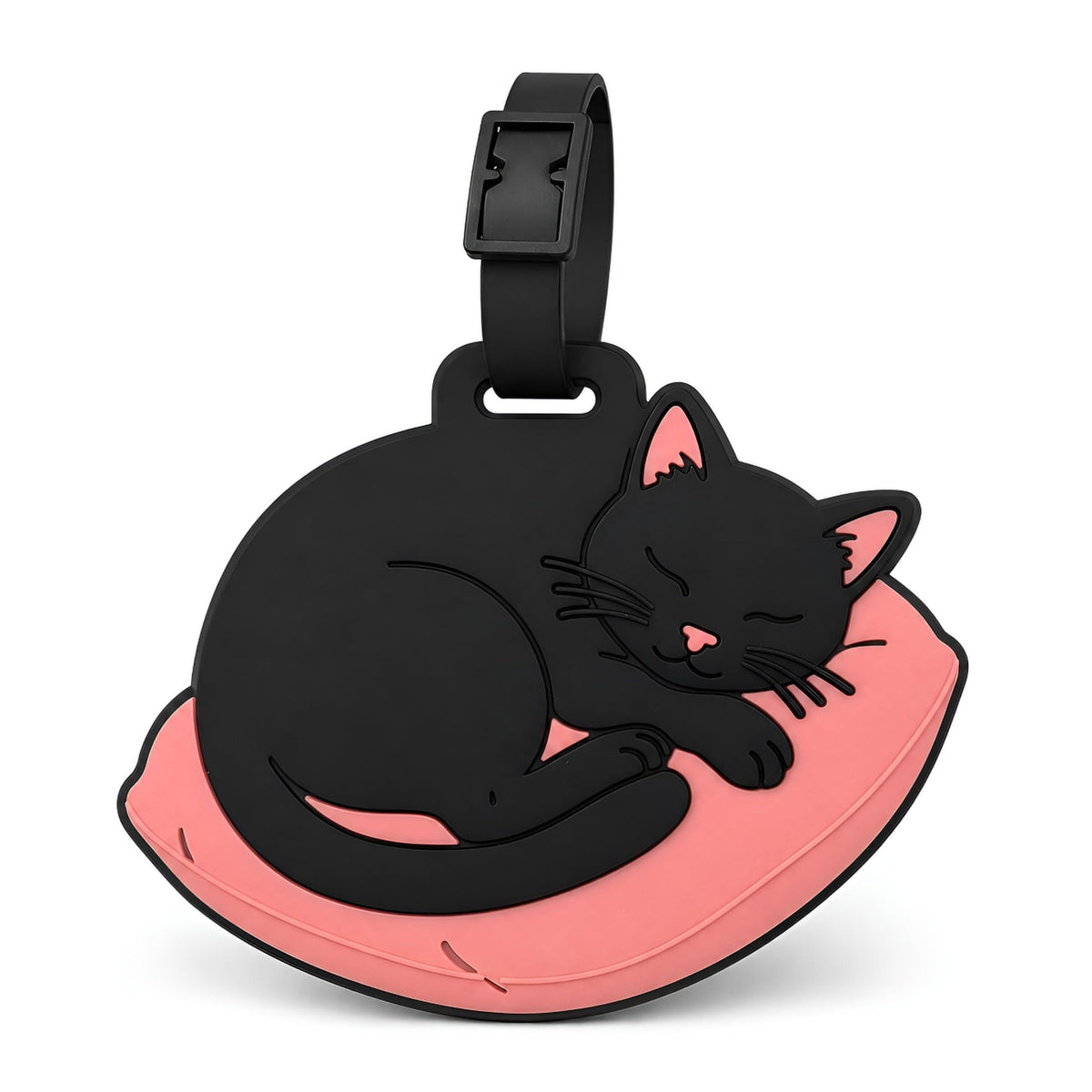Peeking Black Cat Green Suitcase Silicone Luggage Tag for Travel Bags, Flexible Name Label with Adjustable Strap, Cute Identifier for Carry On, Backpacks, School Bags and Pet Lovers