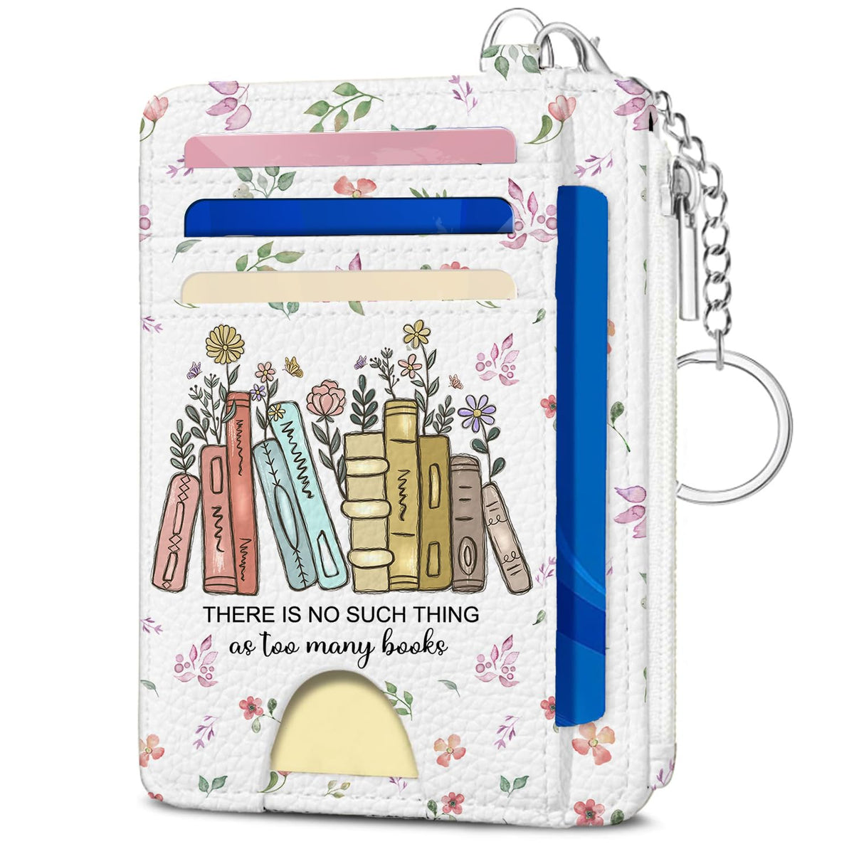 Book Lover Gift for Readers, Cute Reading Theme Card Holder Wallet, Literary Slim Credit Card Case with ID Window, Cartoon RFID Blocking Pocket Wallet Gift for Book Fans with Coin Zipper Keychain