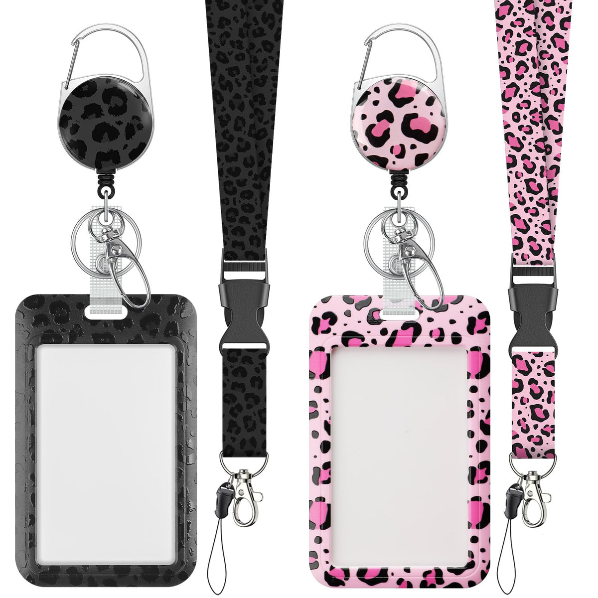 Uniclife Fashionable Sliding Badge Holder Exploding Fluff Cat Plastic Card Holder with Retractable Badge Reel Carabiner & Detachable Lanyard Vertical Card Protector for Office Worker Teacher Student