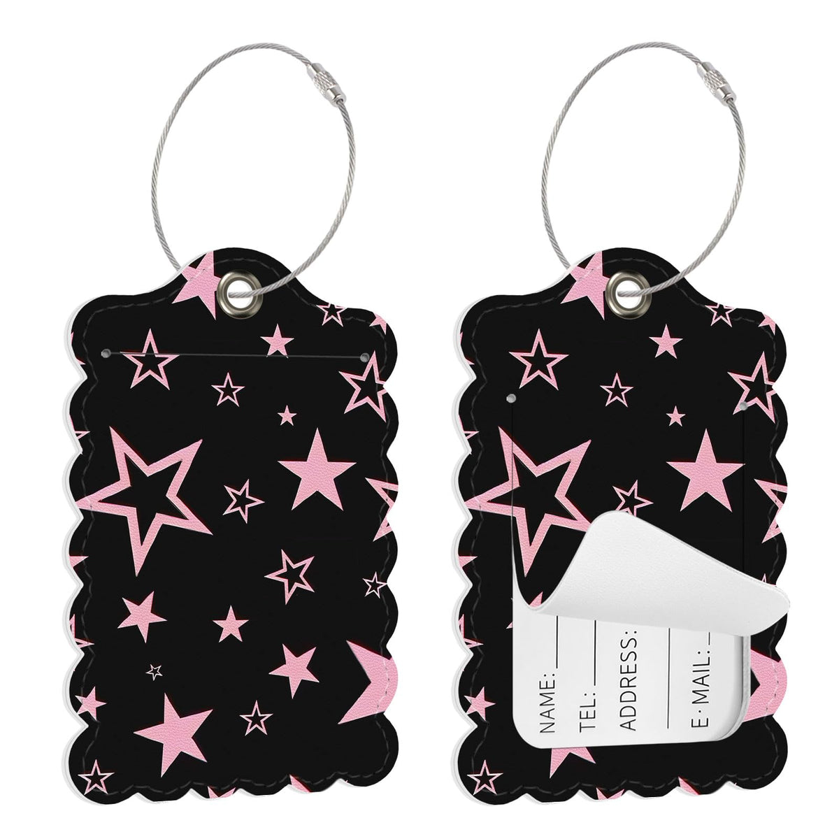 Seorsok 2 PCS Luggage Travel Tags for Suitcases,Cute Pink Leopard PU Leather Name Tag with Privacy Cover&ID Label Address Card and Durable Metal Ring Suitable for Men Women Handbags Backpack,Pink