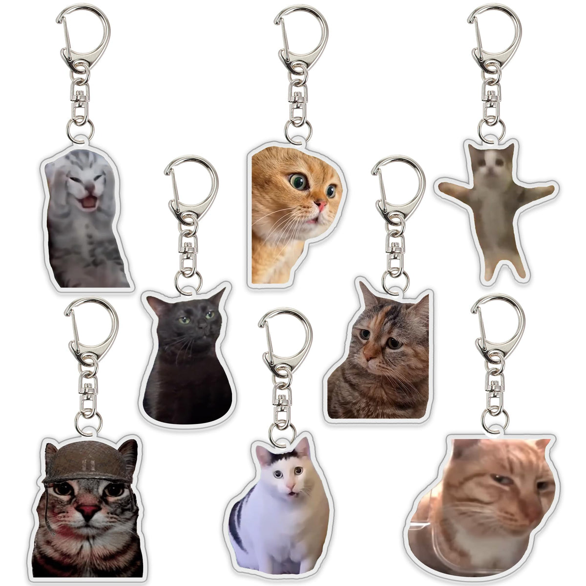 Ohjijinn 8Pcs Cat Keychain Cute Cat Meme Keychains Two Cats Talking Keyring Kawaii Charm Keychain Funny Gift