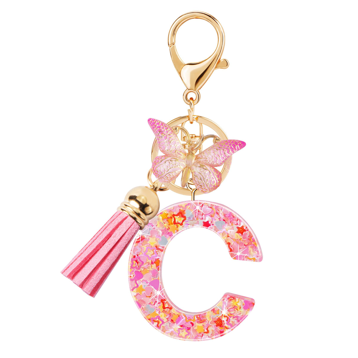 Initial letter Keychains for Women Girls Tassel Butterfly Cute Keychain for Wallet Backpack charm
