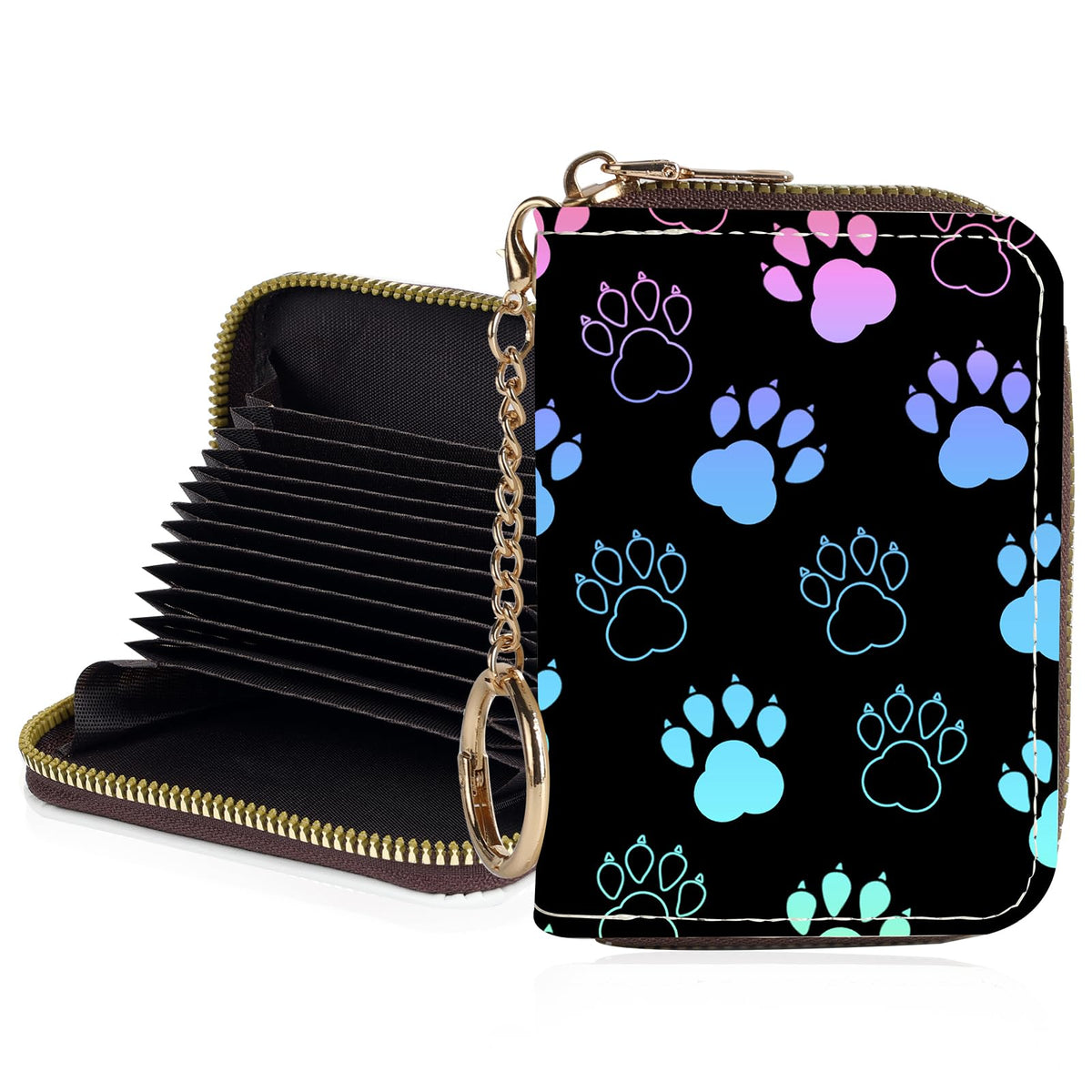 Credit Card Holder for Women,Small Rfid Wallet with Keychain Zipper,Cute PU Leather Card Case Wallet，Accordion Credit Card Wallets Gift,Cat Struck by Lightning