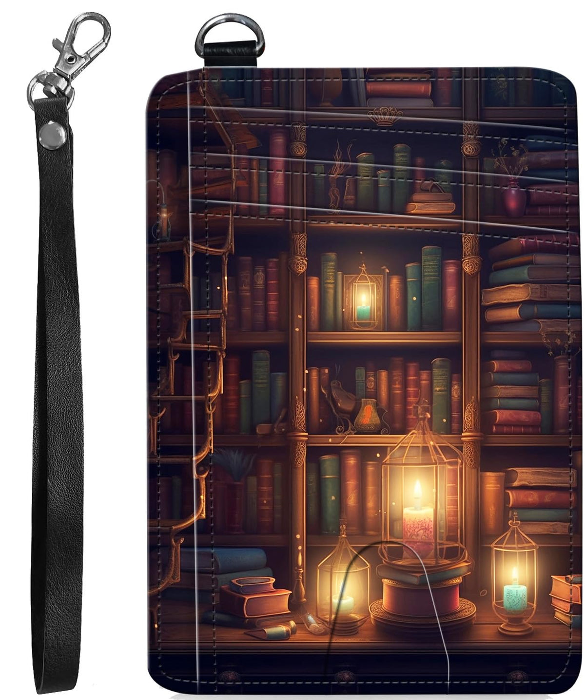 RFID Blocking Wallet Women, Slim Credit Card Holder with ID Window, Cute Small Front Pocket Card Wallet, Girls & Ladies Minimalist PU Leather Card Case for Travel Shopping Office, Bookshelf Cat