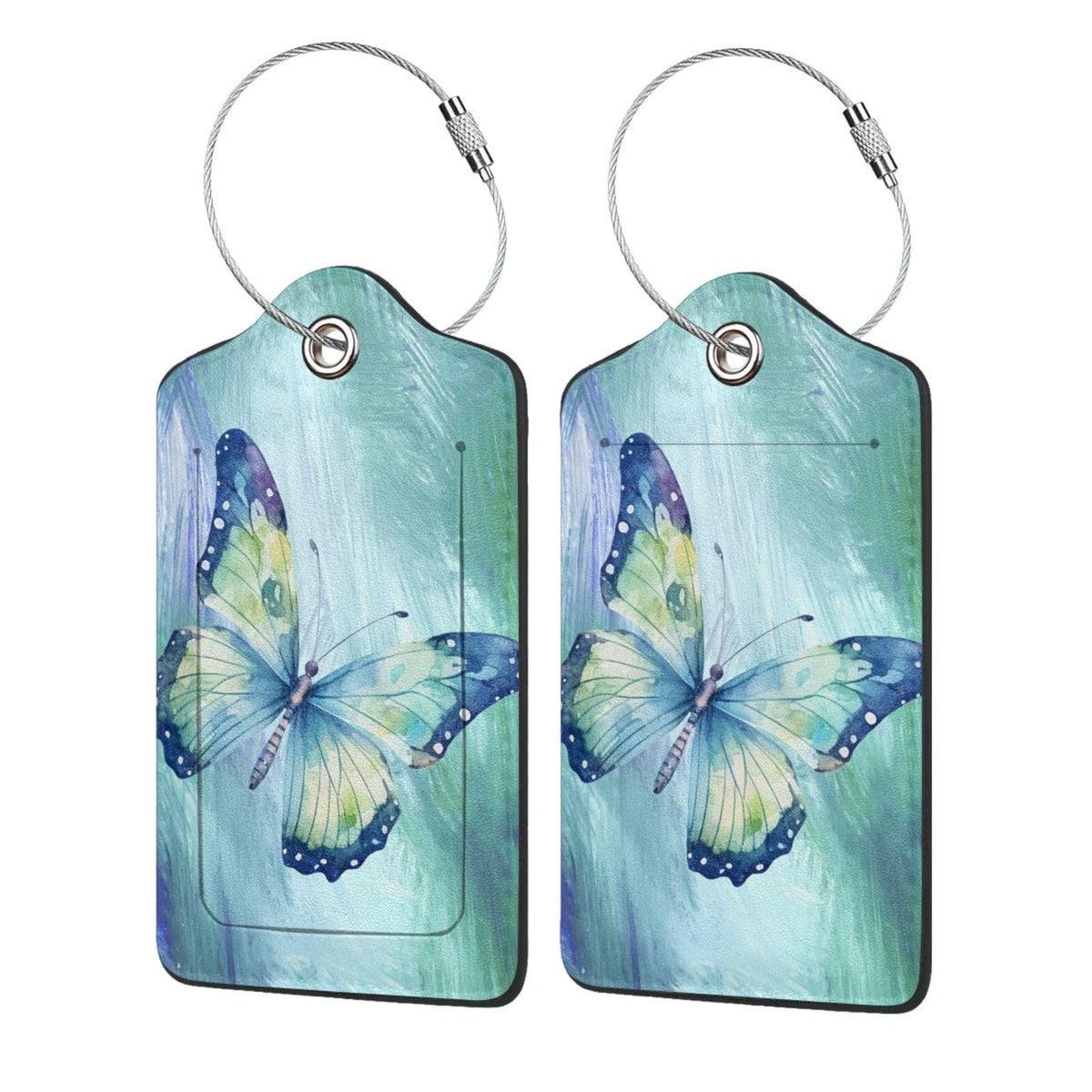 Vintage Blue Flower Luggage Tags 2 Pcs PU Leather Suitcase Tag for Cruise Ship Travel Bag with Stainless Steel Loop Privacy Cover Label for Women Men