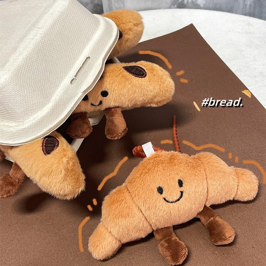 Cute Happy Smiling Bread Croissant Baguette Keychain Lucky Good Luck Positive Energy Key Chain Ring Bag Pendant