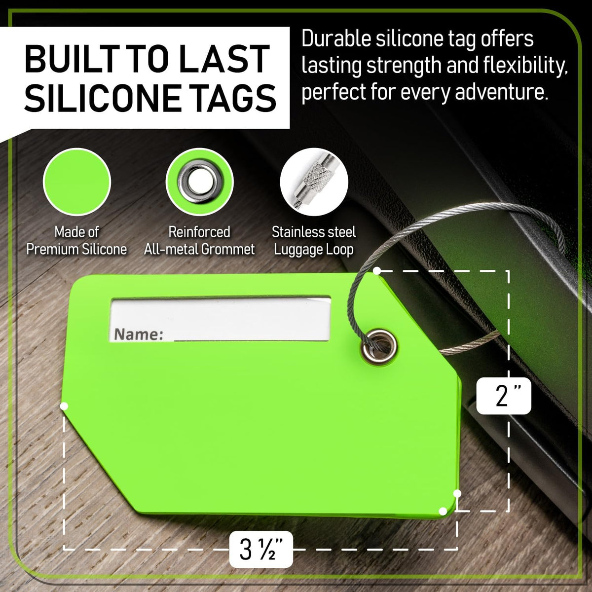 Untethered Luggage Tags for Suitcases, 4-Pack, Bag ID Tags, Green