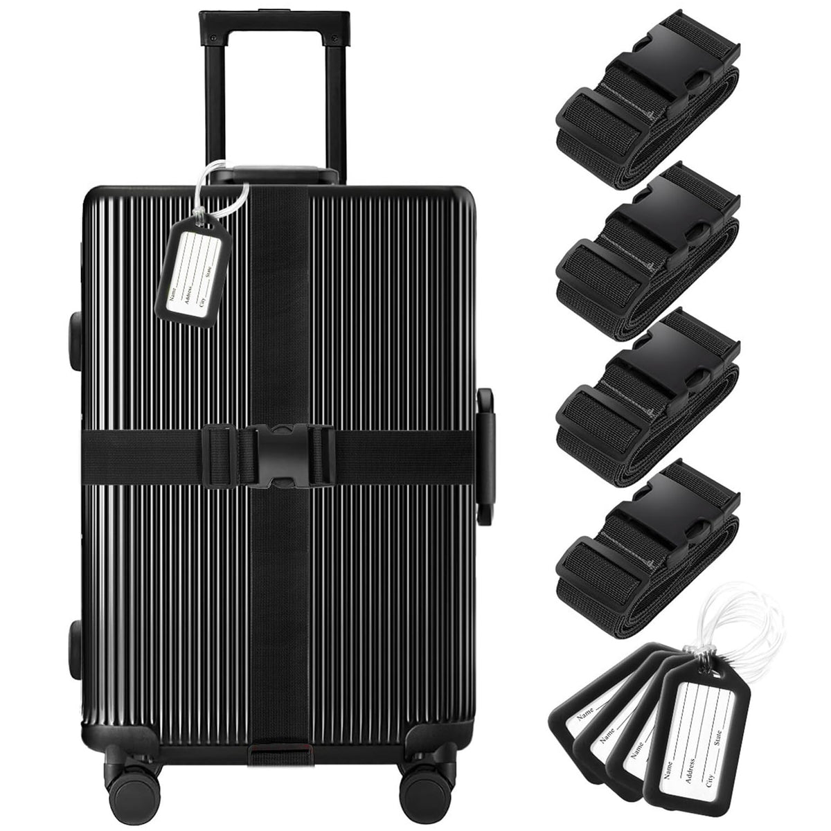 Gostwo 8 Pack Luggage Straps and Tags Set - 4 Straps, 4 Tags, Suitcase Belt