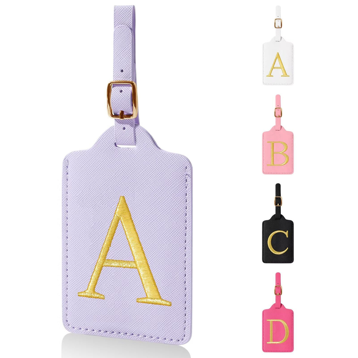 Personalized Initial Luggage Tags for Suitcases,Leather Letter Cute Luggage Tags with Privacy Name Card,Embroidered Monogrammed Travel Bag Backpack Tag Gifts for Women Kids Girls Teens(Rosered-A)