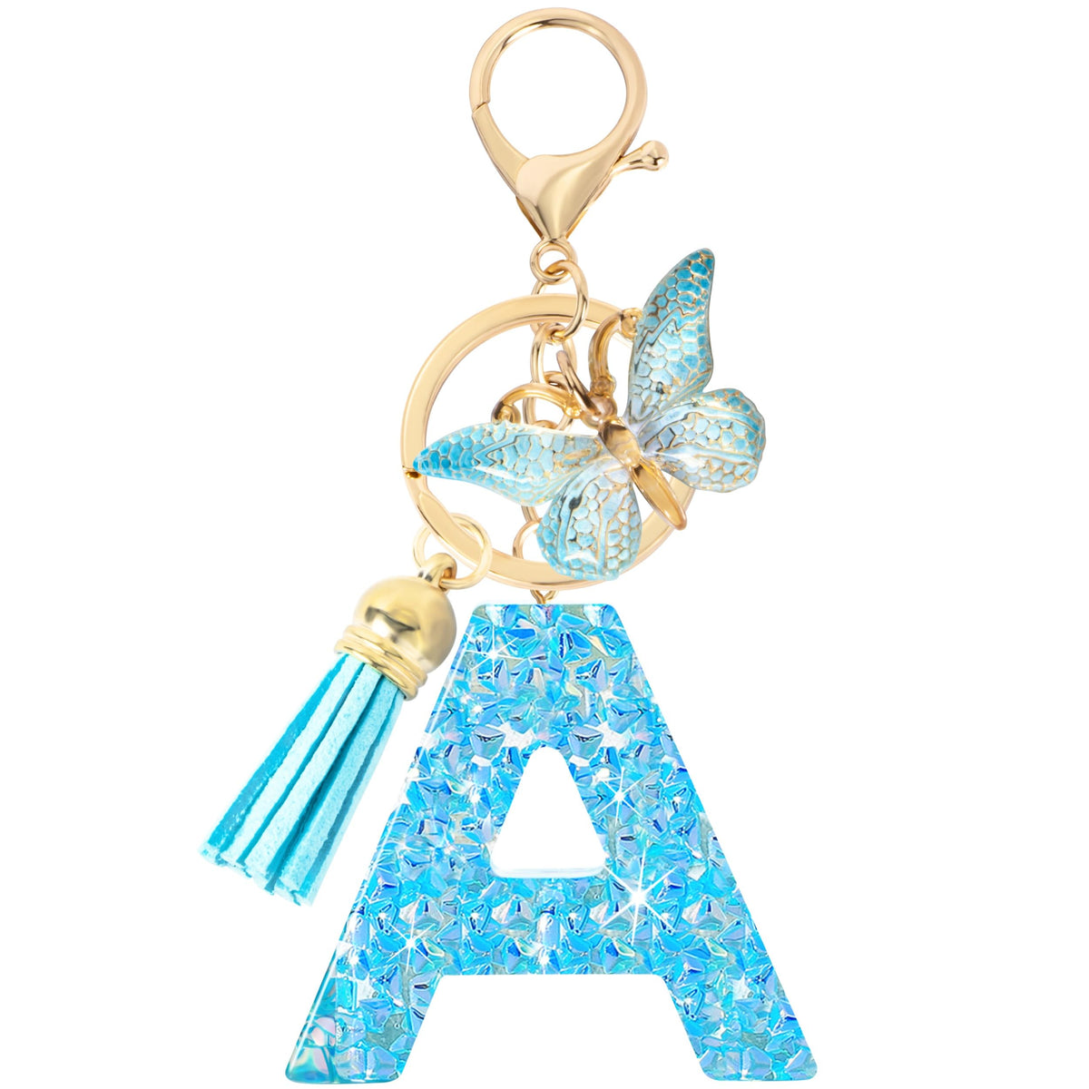 Initial letter Keychains for Women Girls Tassel Butterfly Cute Keychain for Wallet Backpack charm
