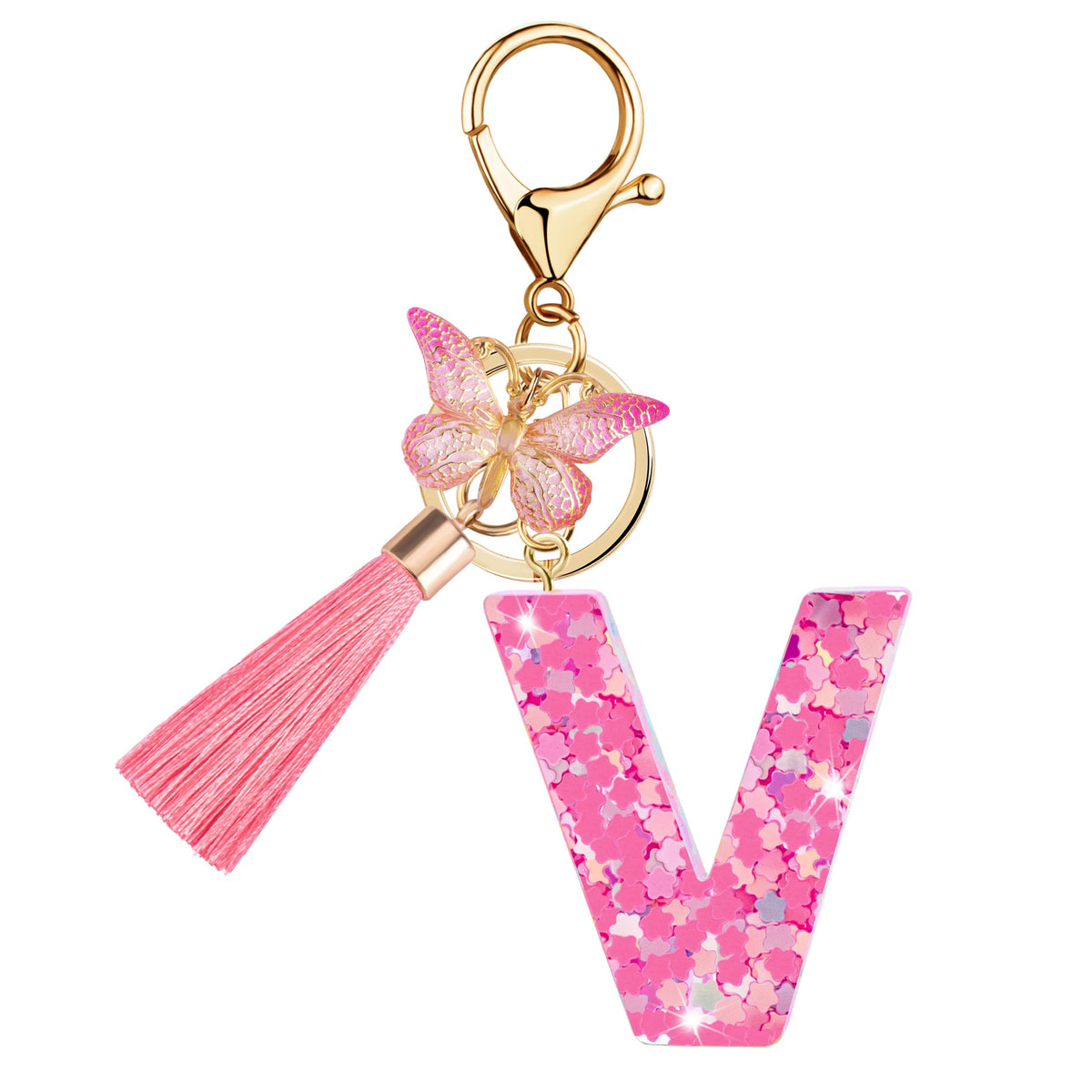 Initial letter Keychains for Women Girls Tassel Butterfly Cute Keychain for Wallet Backpack charm