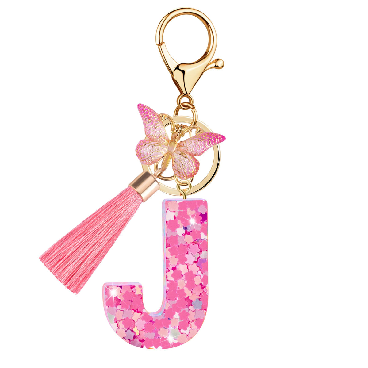 Initial letter Keychains for Women Girls Tassel Butterfly Cute Keychain for Wallet Backpack charm