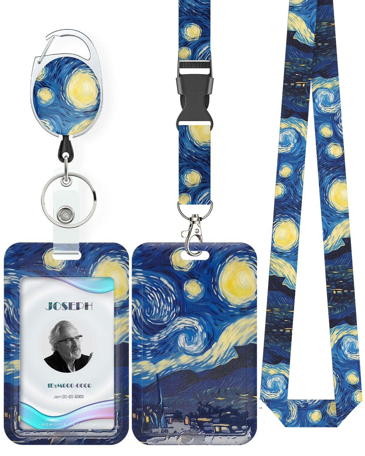 Uniclife Christmas Sliding Badge Holder Cartoon Santa Claus Hard ID Card Holder with Retractable Badge Reel Carabiner & Detachable Lanyard Strap Vertical Card Protector for Women Nurse Teacher Student