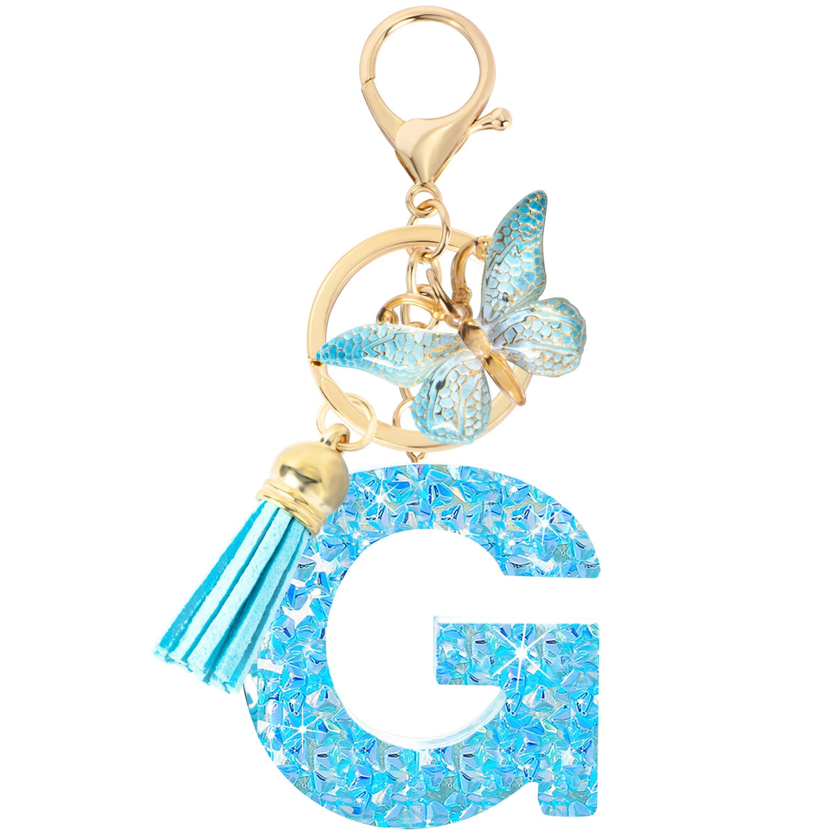 Initial letter Keychains for Women Girls Tassel Butterfly Cute Keychain for Wallet Backpack charm