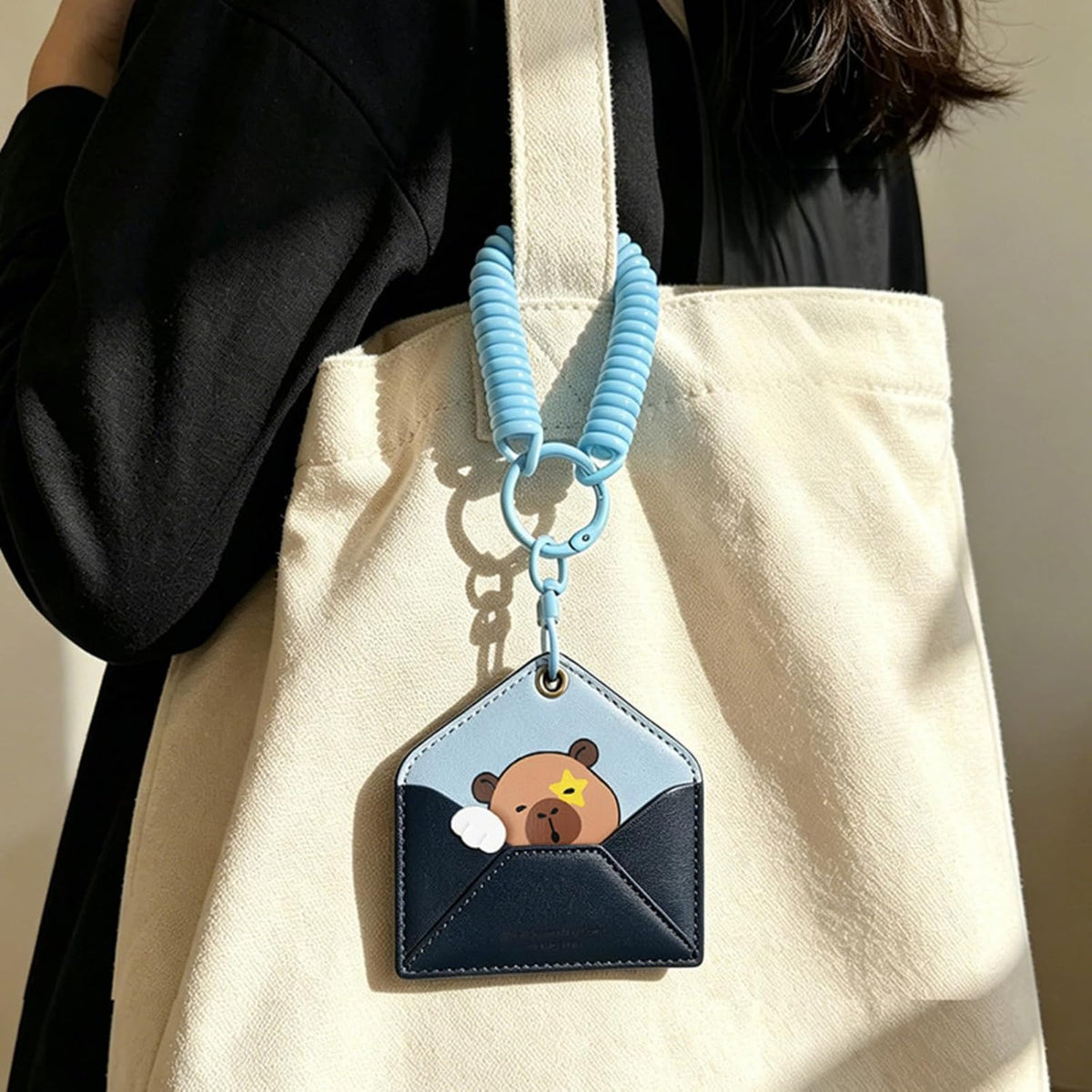 ID Badge Holder with Keychain, Cartoon Animal 2 Card Slots Cute Card Holder