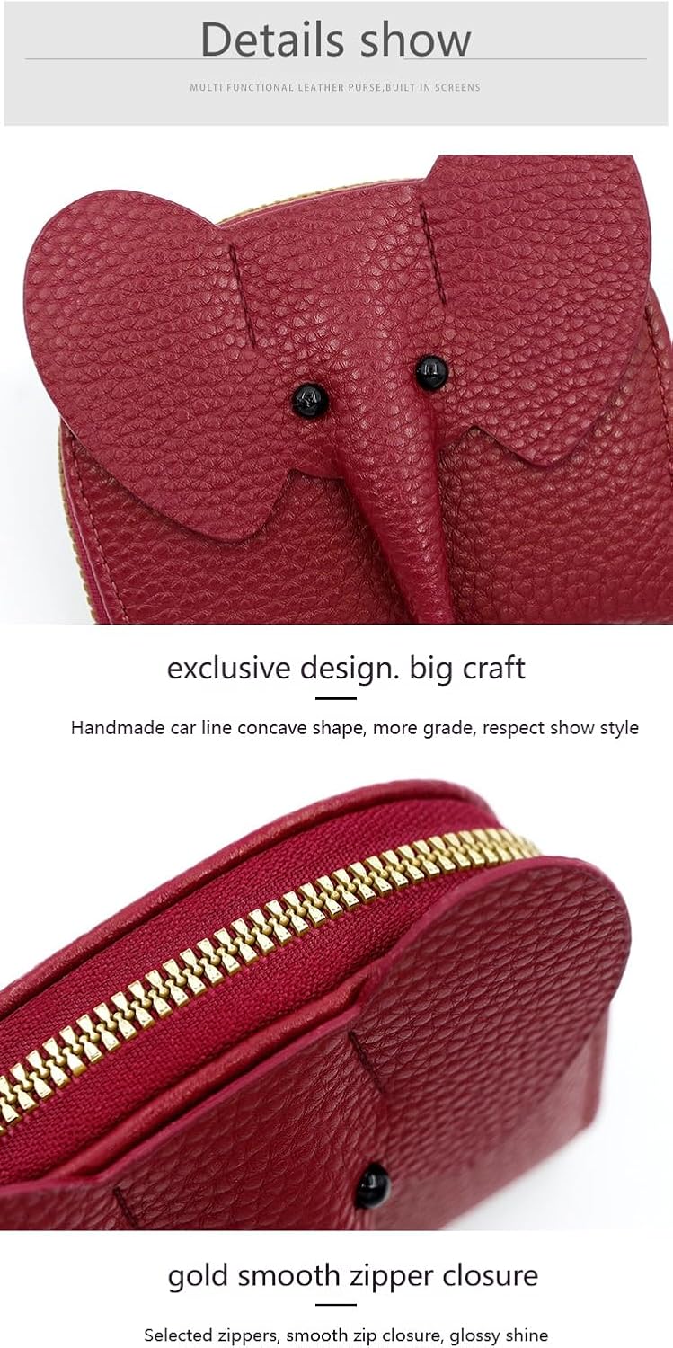 Wallet Card Holder, RFID Blocking Purse,Cute Elephant Small Minimalist Leather Credit for Women, Girls, Ladies (Red)