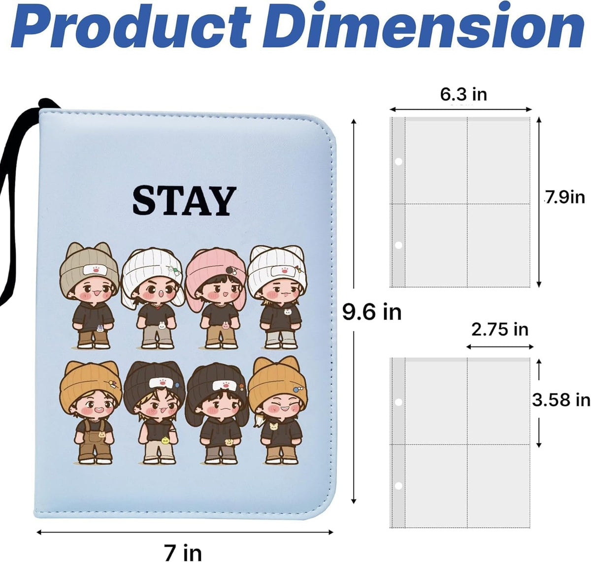Cute Trading Photocard Binder, STAY Photo Album Cartoon Card Holder Book Storage 400 Cards with Sleeves for Lomo Cards Gift - Boys & Girls, idol Photo Protect (Blue)
