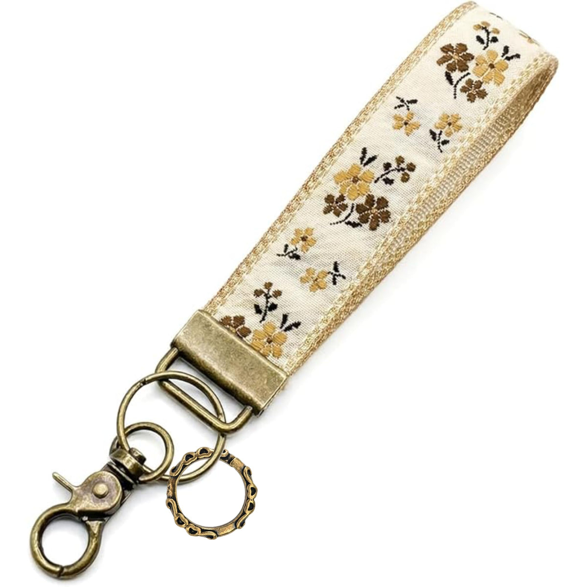 Boho Vintage Embroidered Floral plant Wristlet Keychain for Women