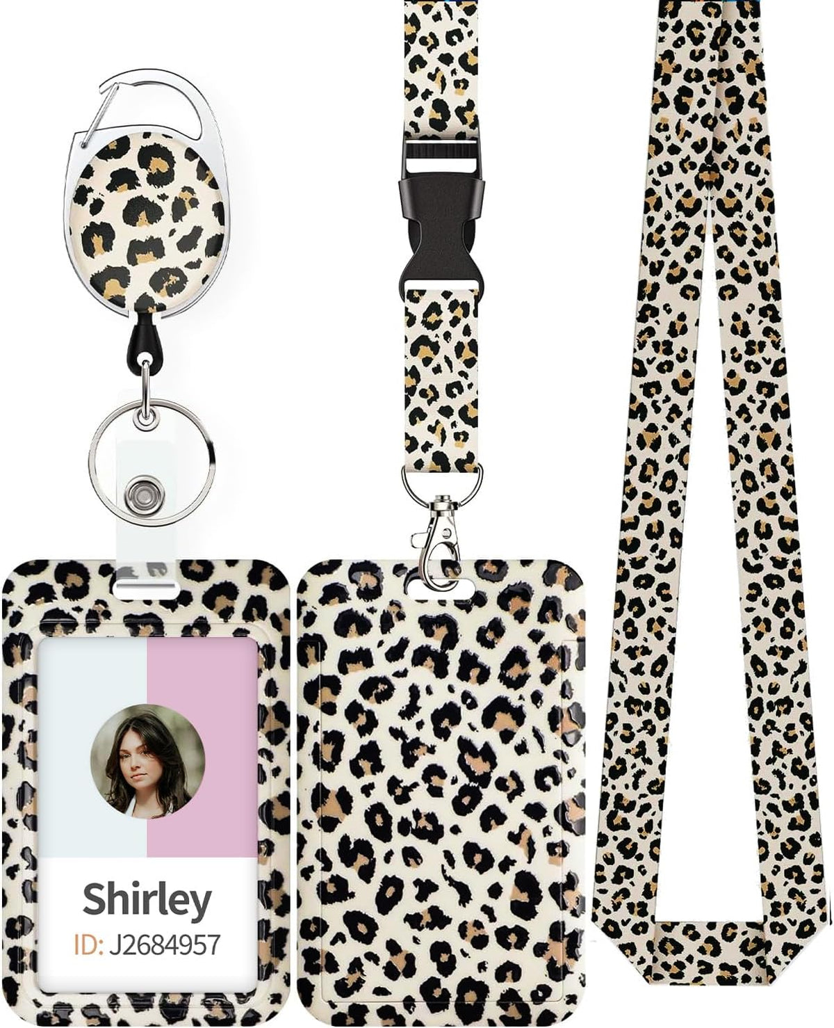 Uniclife Fashionable Sliding Badge Holder Leopard Print with Reel