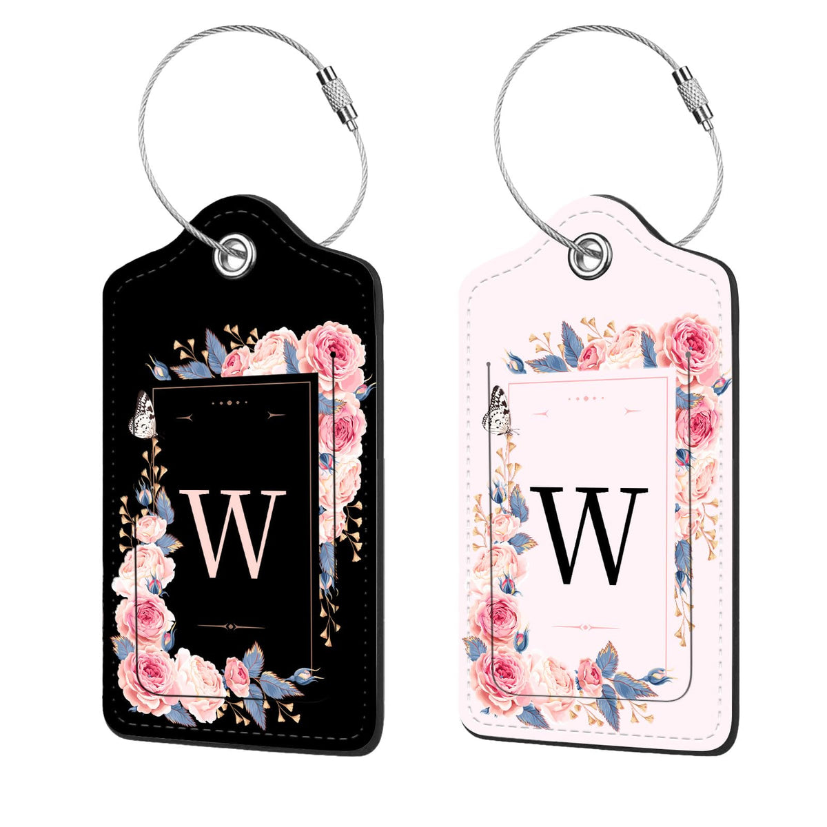2 Pcs PU Leather Luggage Tag for Suitcases with Privacy Shield and Name ID Tag Address Card Travel Cruise Luggage Tag, Suitable for Men and Women Baggage Handbag Backpack,Flower and Monogram(Letter K