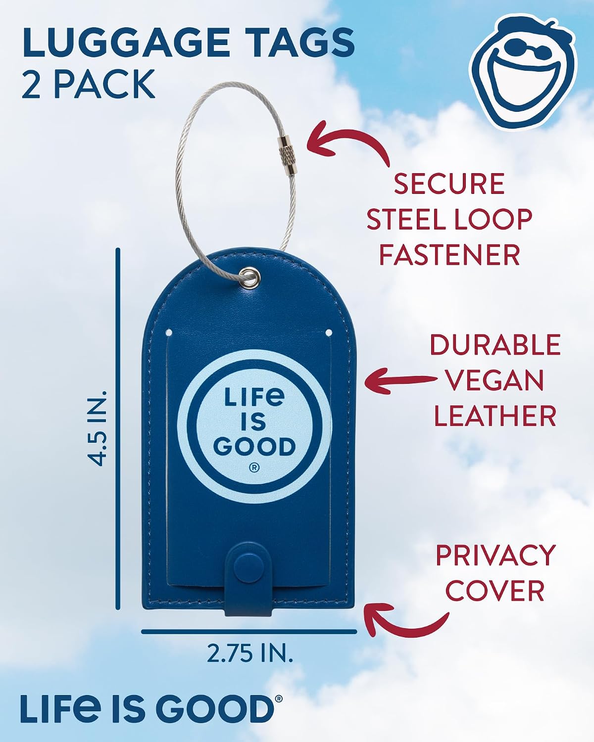 LIFE IS GOOD 2 Piece Vegan Leather Luggage Tags