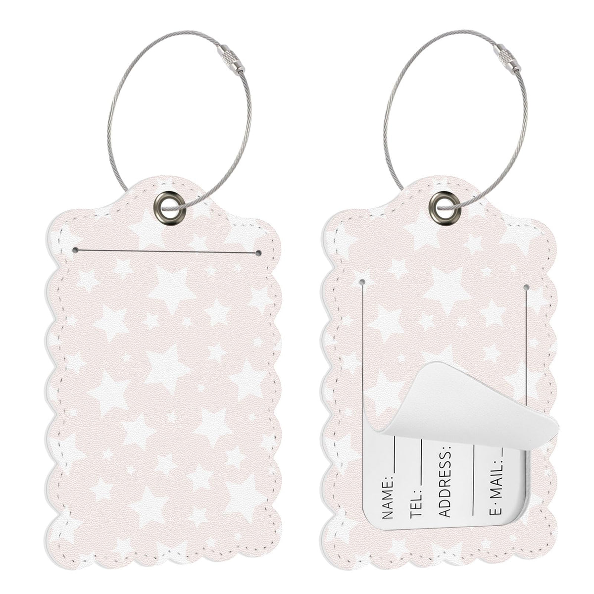 Seorsok 2 PCS Luggage Travel Tags for Suitcases,Cute Pink Leopard PU Leather Name Tag with Privacy Cover&ID Label Address Card and Durable Metal Ring Suitable for Men Women Handbags Backpack,Pink
