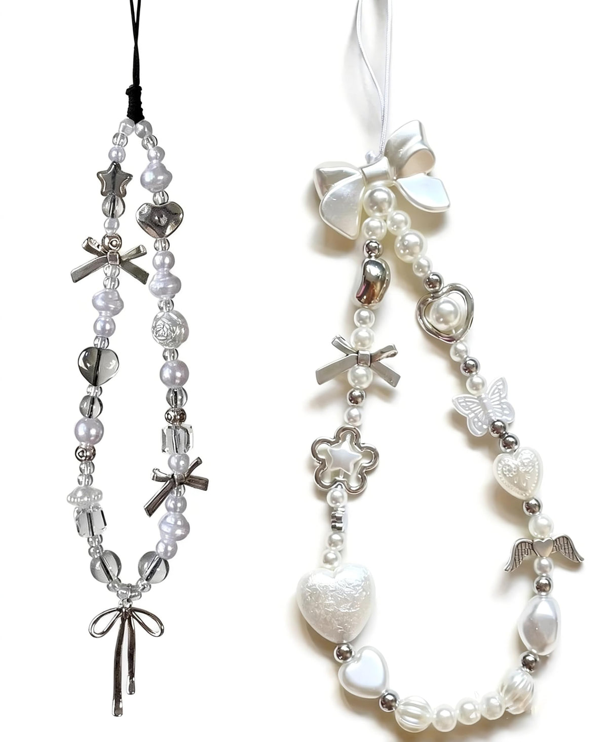 2 Pcs Phone Charm Strap Universal Hand Phone Wrist Strap Camera Lanyard Pearl Beaded Cute Chain String Accessories Universal for iPhone 16 Pro Max Samsung Women Girls Phones Bag Keychain Beach Style